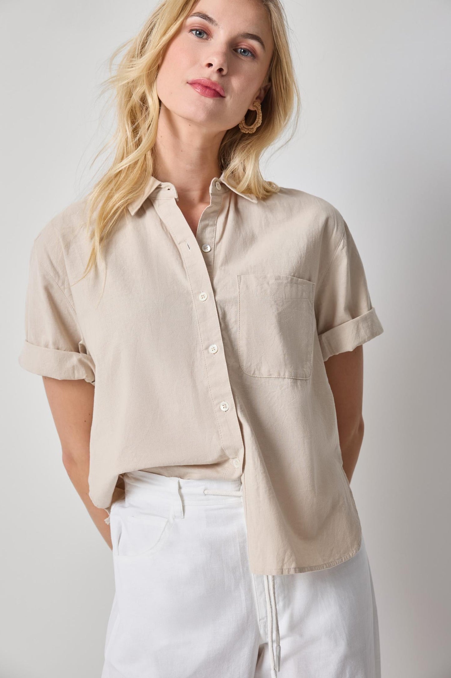 Linen Blend Boyfriend Button Down