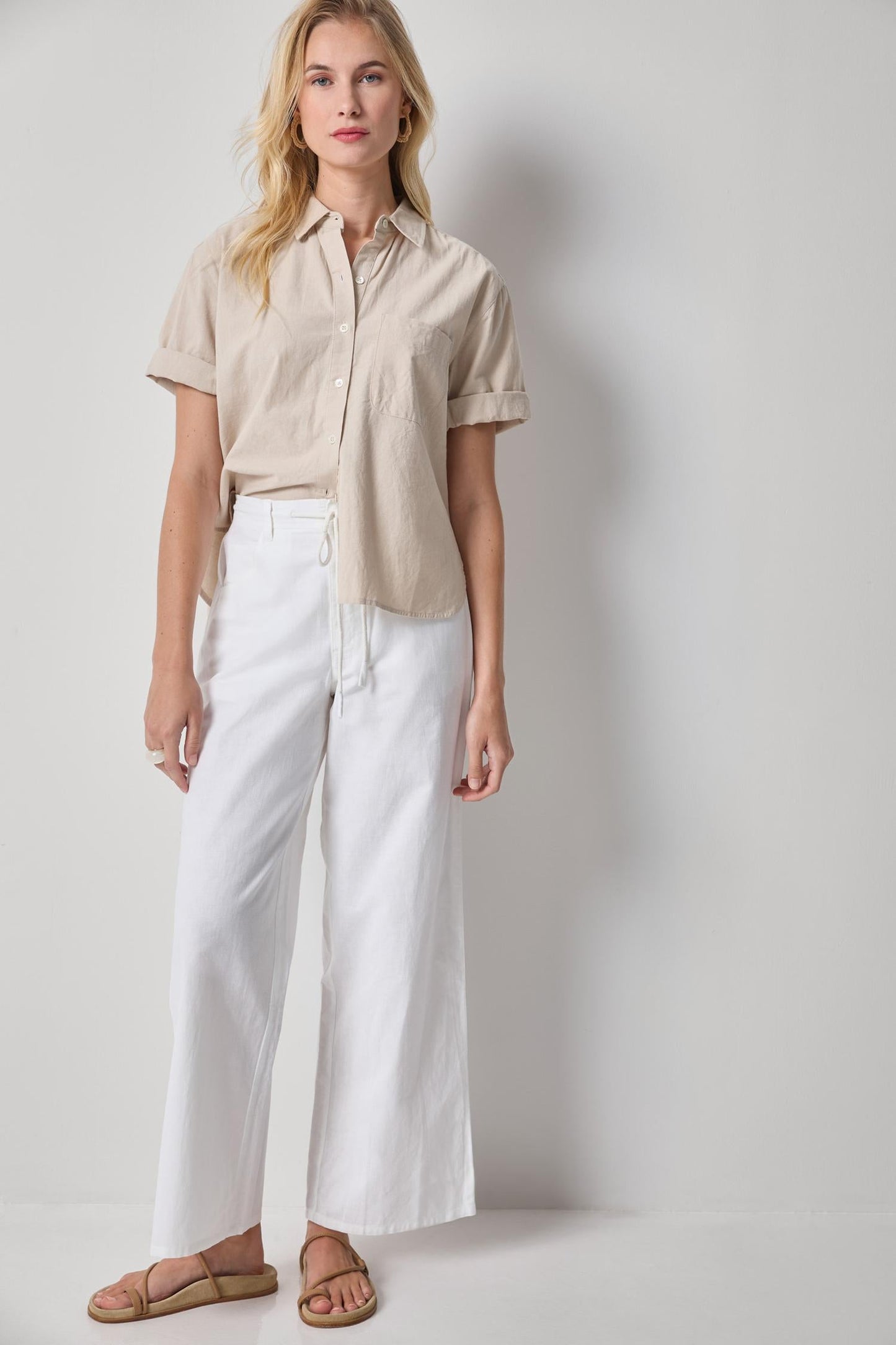 Linen Blend Boyfriend Button Down