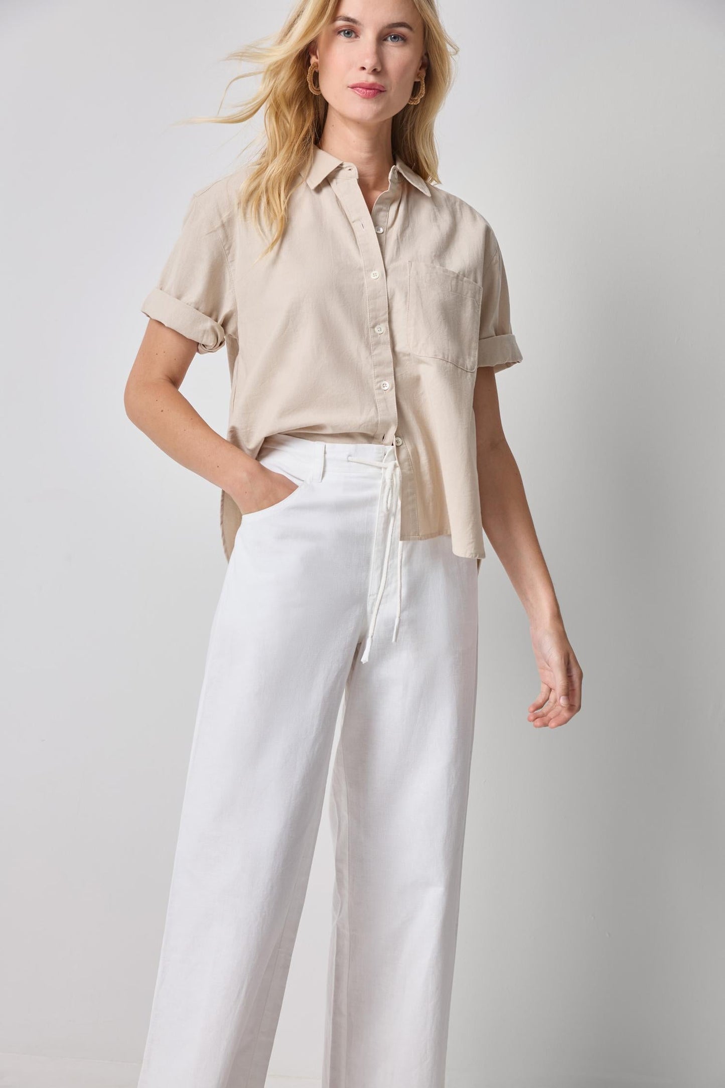 Linen Blend Boyfriend Button Down