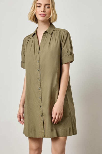 Shirred Sleeve Shirt Dress