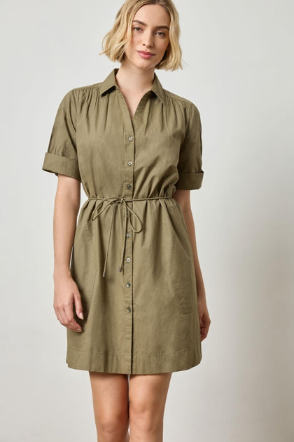 Shirred Sleeve Shirt Dress