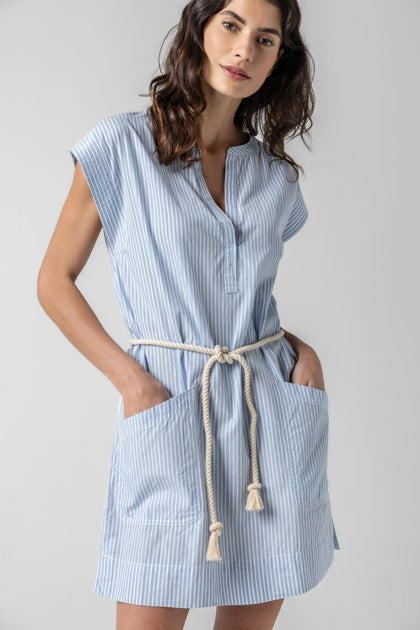 Stripe Split Neck Dress