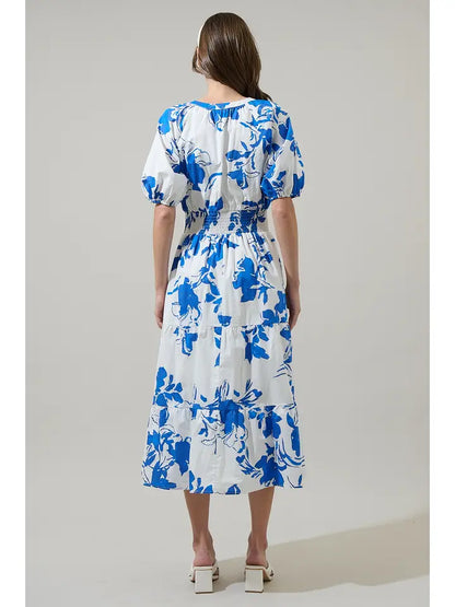 Aby Floral Hacienda Puff Sleeve Midi Dress