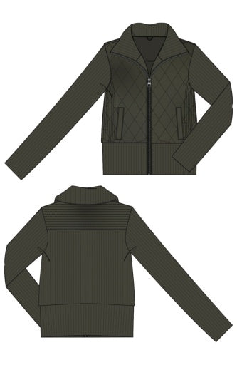 long slv zip front sweater/woven jacket