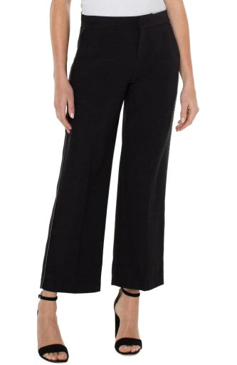 wide leg ankle trouser w/ chain trim 27in ins