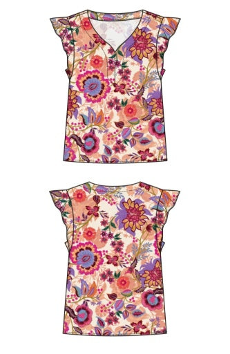 flutter sleeve button front woven blouse