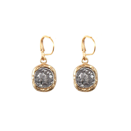 Gold Dangling Coin w/ Crystal Earrings