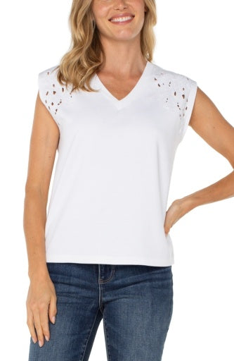 cap slv dolman v neck knit top w emb