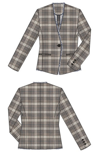 collarless fitted blazer w/ fray 26'