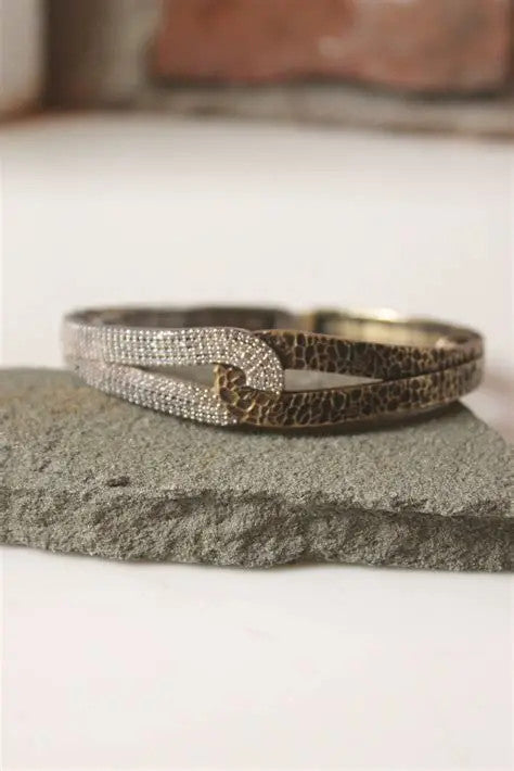 Gold Rockove Crystal Hammered Loop Bangle