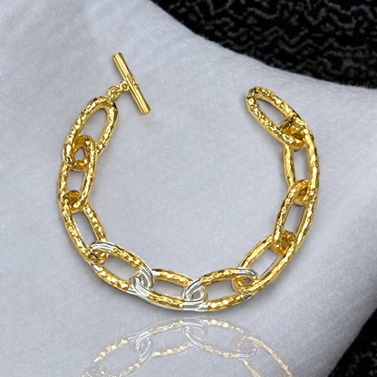 Two-Tone Eli Hammered Chain Bracelet 8"