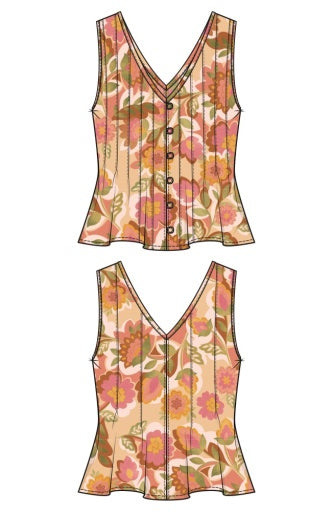 slvless v neck woven top w/pintucks