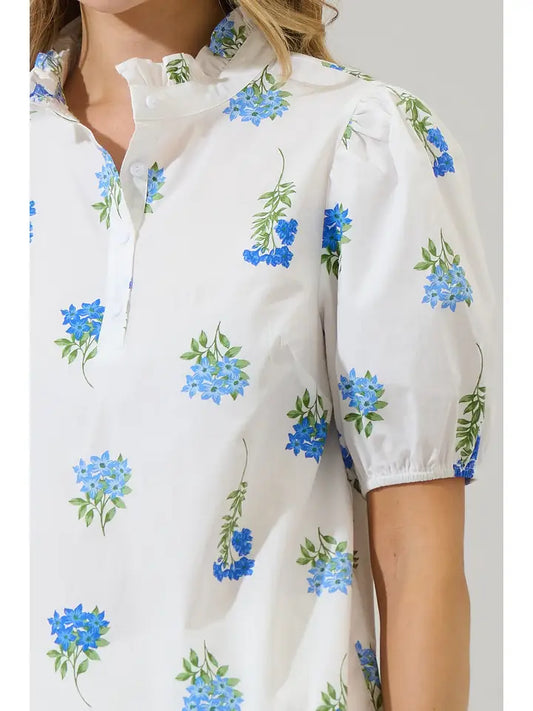 Jillian Floral Miraya Mock Neck Poplin Top