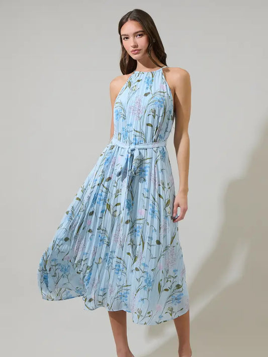 Leida Floral Maly Pleated Midi Dress