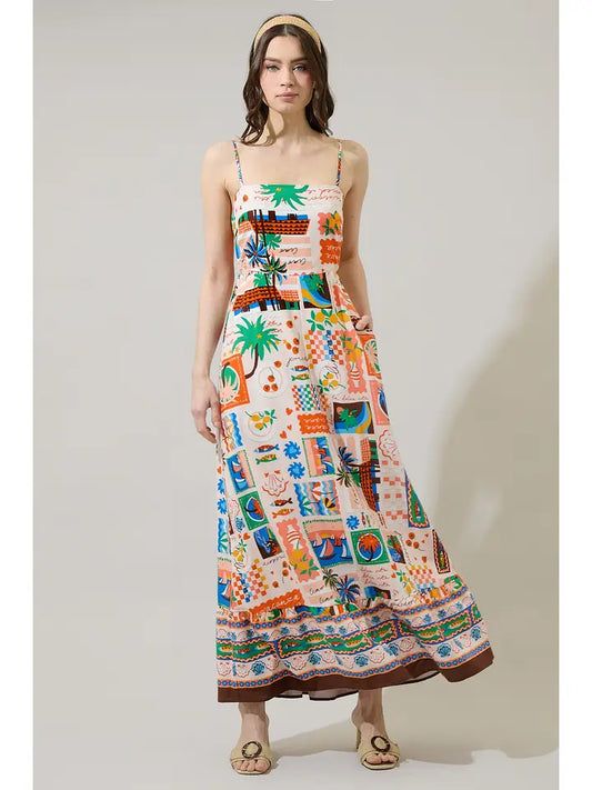 Lumy Mix Vin Smocked Maxi Dress