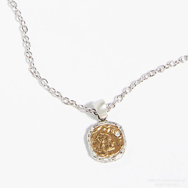 Silver Coin Necklace with Crystals