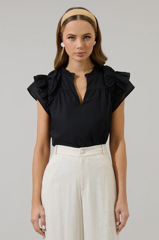 Ramona Ruffle Split Neck Top