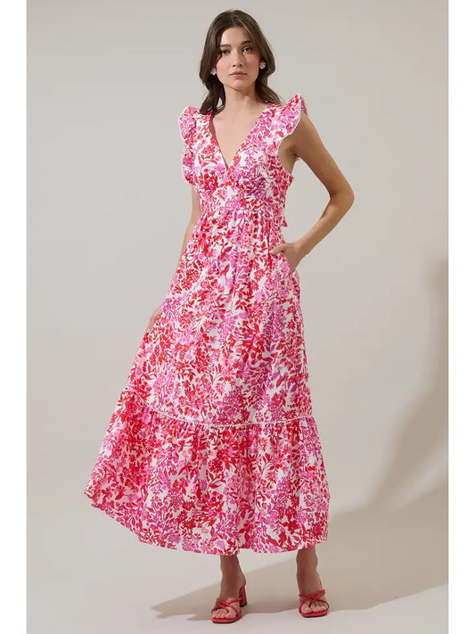 Reidy Floral Mawar Ruffle Midi Dress