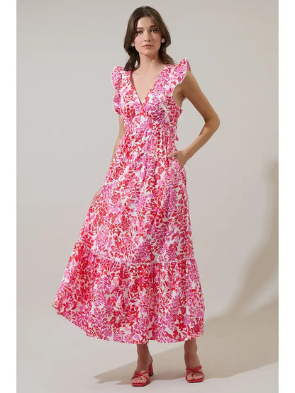 Reidy Floral Mawar Ruffle Midi Dress
