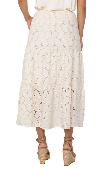 tiered woven maxi skirt w/tie waist