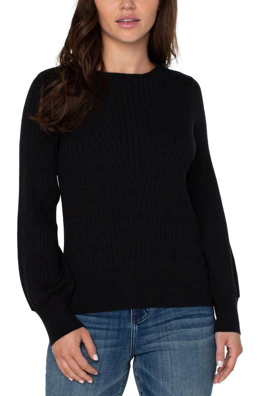 Crew Neck Sweater with Transfer Rib Detail
