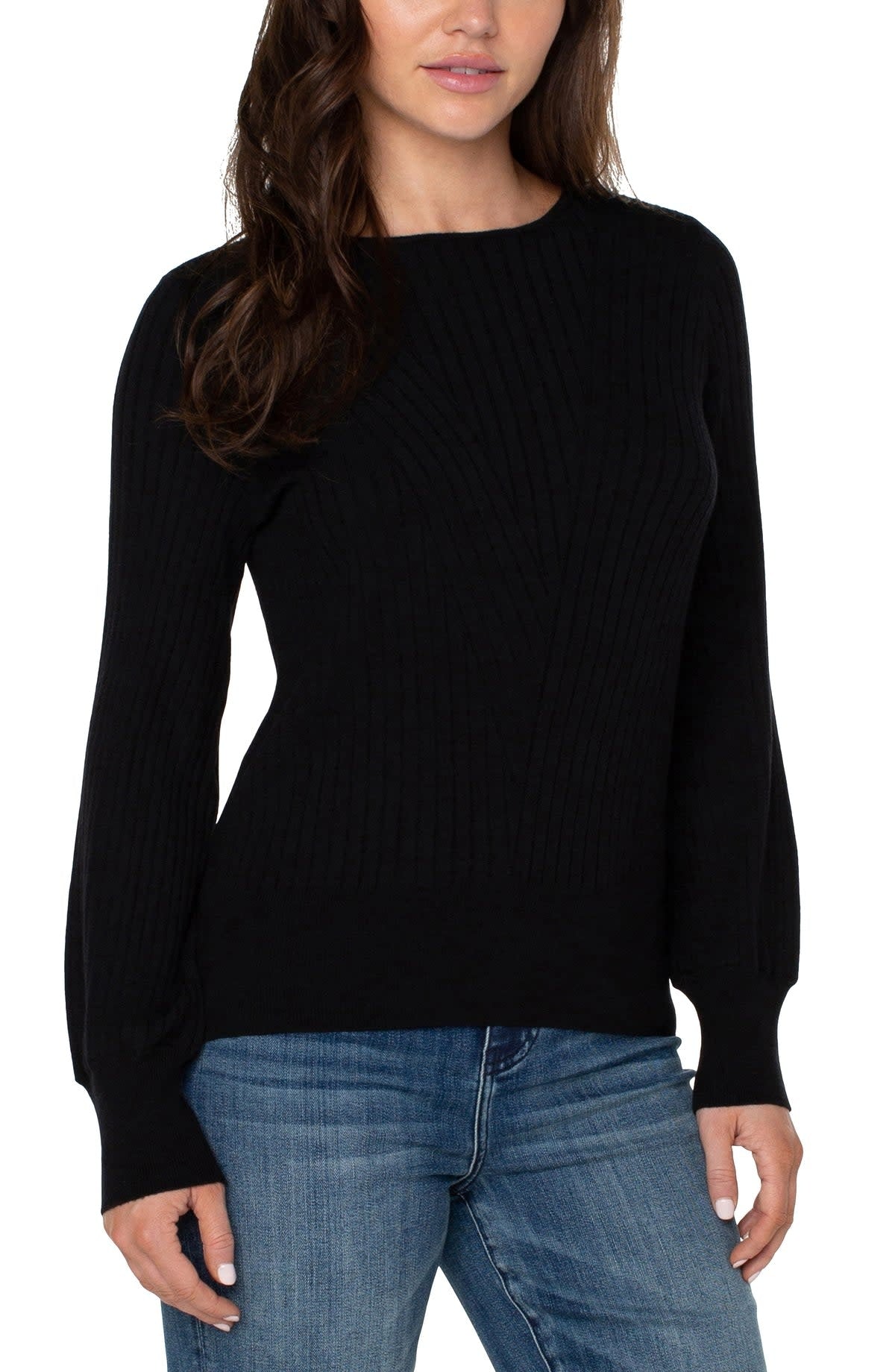 Crew Neck Sweater with Transfer Rib Detail