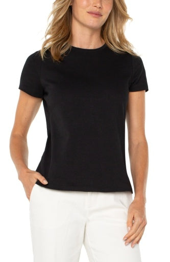 short slv crew neck knit tee w cb seam